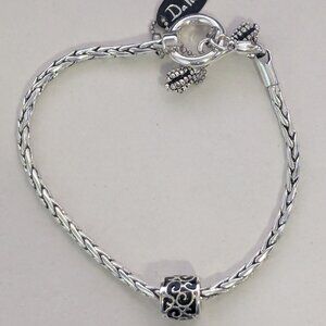 DAVINCI Silver Tone Woven Chain Scroll Barrel Charm Toggle Clasp Bracelet